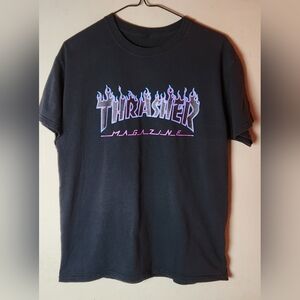 Thrasher Skateboard Magazine Black and Purple Flame Tee